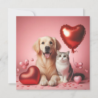 Happy Valentine's Day cat and dog シーズンカード