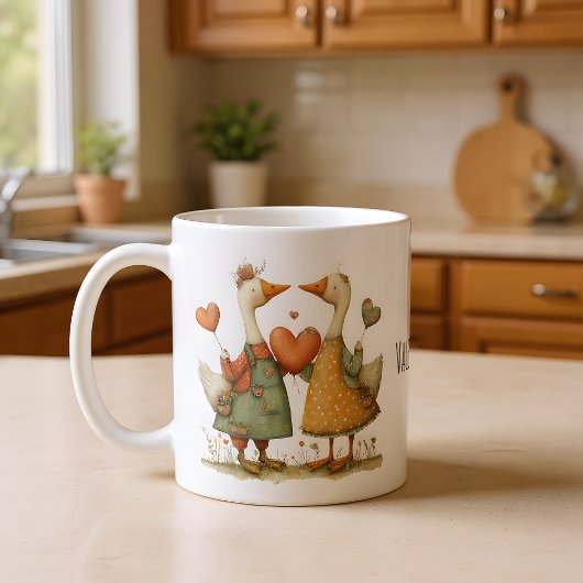 Happy Valentine's Day Charming Geese コーヒーマグカップ