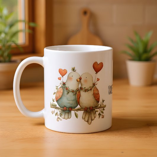 Happy Valentine's Day Charming Love Birds コーヒーマグカップ