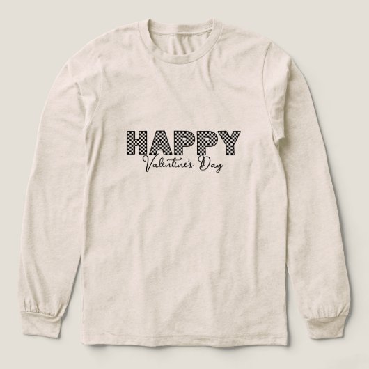 'Happy Valentine's Day' Checkered Letters Fun Cozy トライブレンドＴシャツ (デザイン正面)