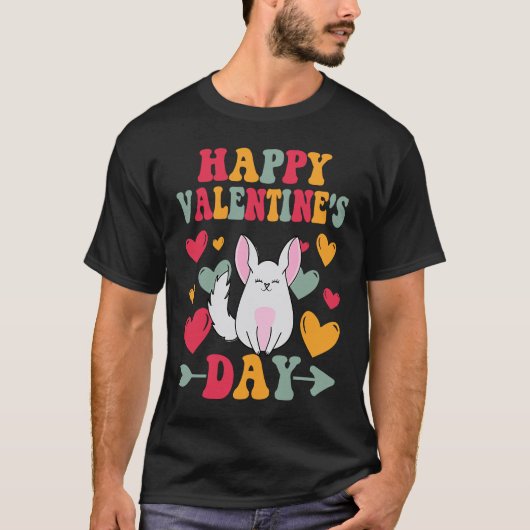 Happy Valentines Day Chinchilla Heart Love Groovy Tシャツ (正面)