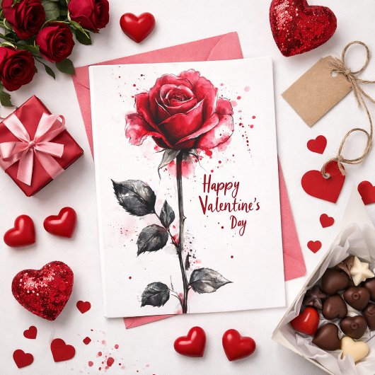 Happy Valentine's Day – Classic Red Rose カード