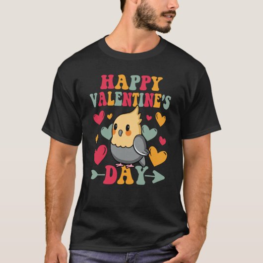 Happy Valentines Day Cockatiel Heart Love Groovy Tシャツ (正面)