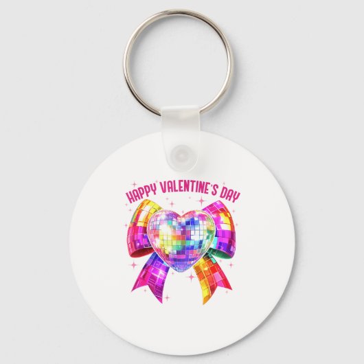 Happy Valentine's Day Coquette Disco Ball Heart Gi キーホルダー (正面)