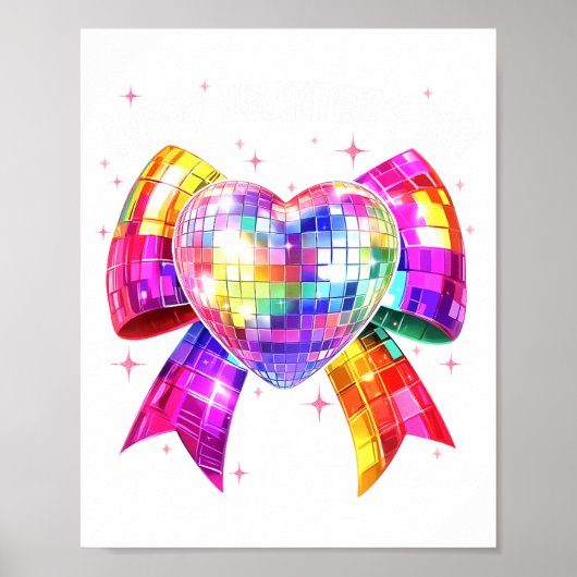 Happy Valentine's Day Coquette Disco Ball Heart Gi ポスター (正面)