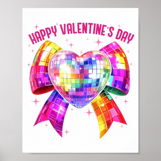 Happy Valentine's Day Coquette Disco Ball Heart Gi ポスター (正面)