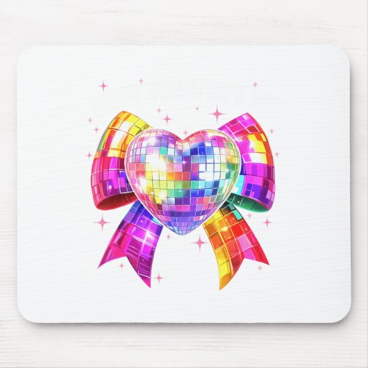 Happy Valentine's Day Coquette Disco Ball Heart Gi マウスパッド (正面)