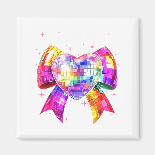 Happy Valentine's Day Coquette Disco Ball Heart Gi マグネット (正面)