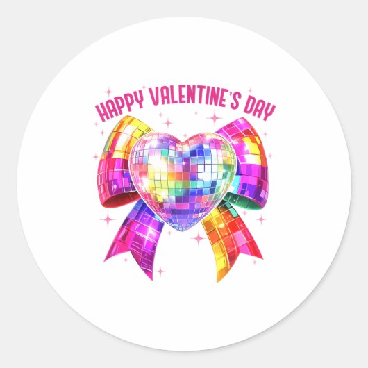 Happy Valentine's Day Coquette Disco Ball Heart Gi ラウンドシール (正面)