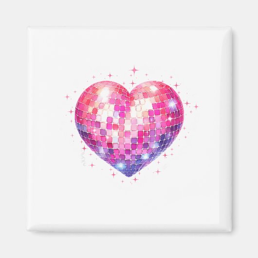Happy Valentine's Day Coquette Nk Disco Ball Heart マグネット (正面)