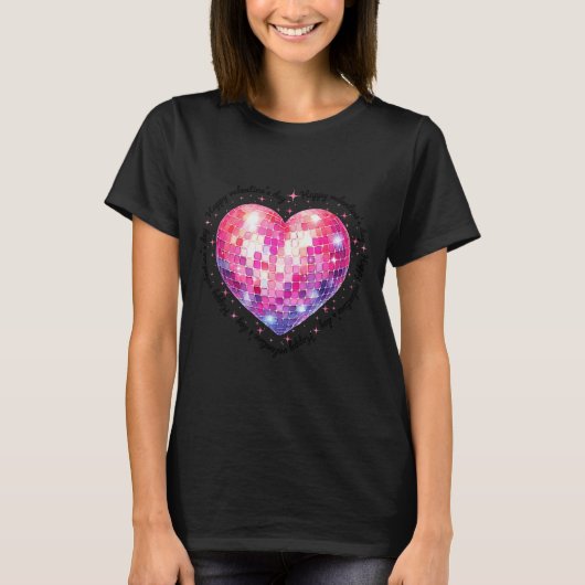 Happy Valentine's Day Coquette Nk Disco Ball Heart Tシャツ (正面)