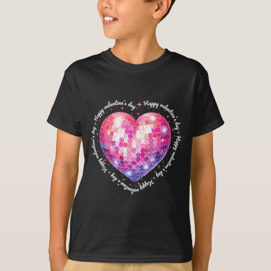 Happy Valentine's Day Coquette Nk Disco Ball Heart Tシャツ (正面)