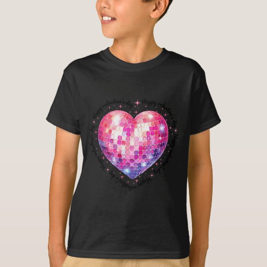 Happy Valentine's Day Coquette Nk Disco Ball Heart Tシャツ (正面)