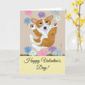 Happy Valentine's Day Corgi Doggie Card カード (黄色い花)