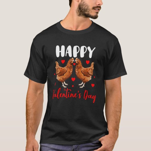Happy Valentine's Day Couple Chickens Farmer Tシャツ (正面)