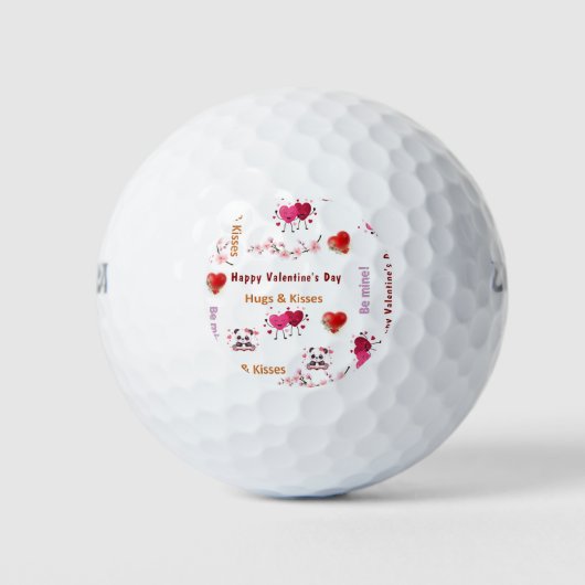 Happy Valentine's Day Couple Hearts Golf Ball  ゴルフボール (正面)