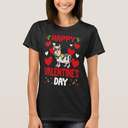 Happy Valentines Day Cow Heart Love Animal Tシャツ (正面)