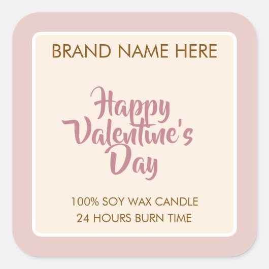 Happy Valentine's Day Custom Candle Labels  スクエアシール (正面)
