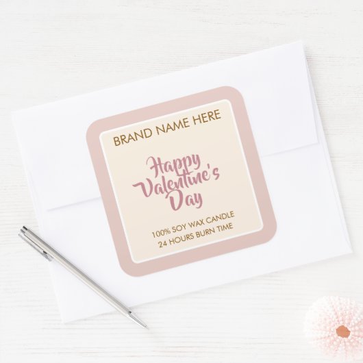 Happy Valentine's Day Custom Candle Labels  スクエアシール (封筒)