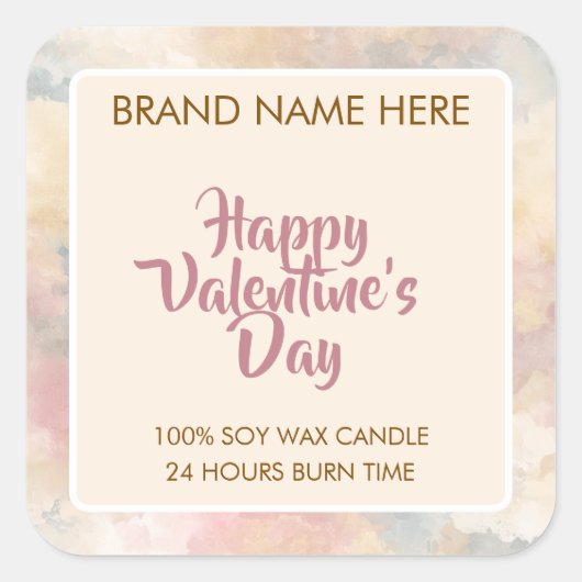 Happy Valentine's Day Custom Candle Labels  スクエアシール (正面)