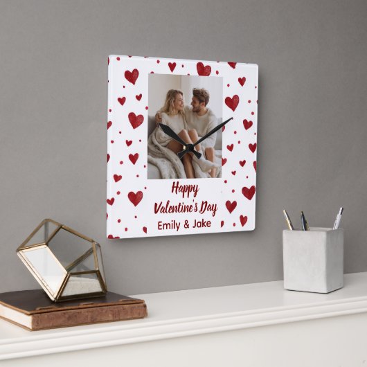 Happy Valentine's Day Custom Photo Wall Clock スクエア壁時計 (オフィス)