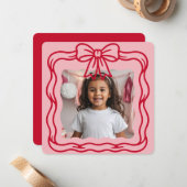 Happy Valentine's Day Custom Photograph Wavy Bow ノートカード (正面/裏面インサイチュ)