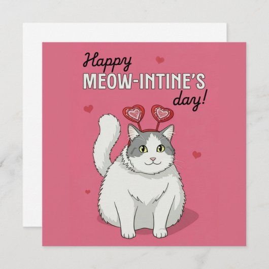 Happy Valentines Day Cute Cat With Heart Headband (正面/裏面)
