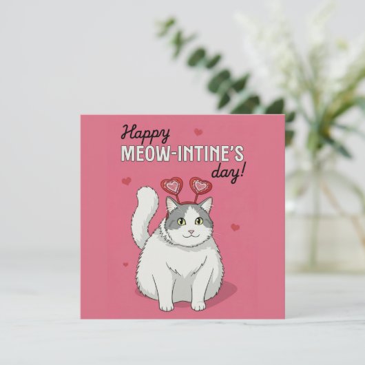 Happy Valentines Day Cute Cat With Heart Headband (スタンド正面)
