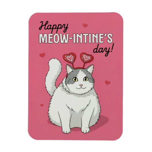 Happy Valentines Day Cute Cat With Heart Headband マグネット (縦)