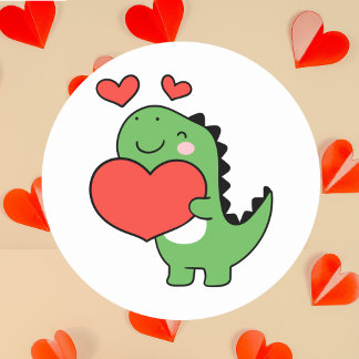 Happy Valentines Day Cute Dinosaur Red Heart ラウンドシール