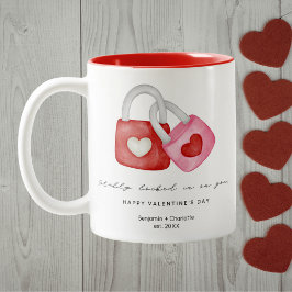Happy Valentine's Day Cute Fun Locks Custom Mug ツートーンマグカップ