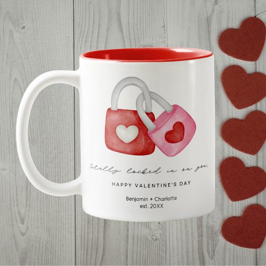 Happy Valentine's Day Cute Fun Locks Custom Mug ツートーンマグカップ