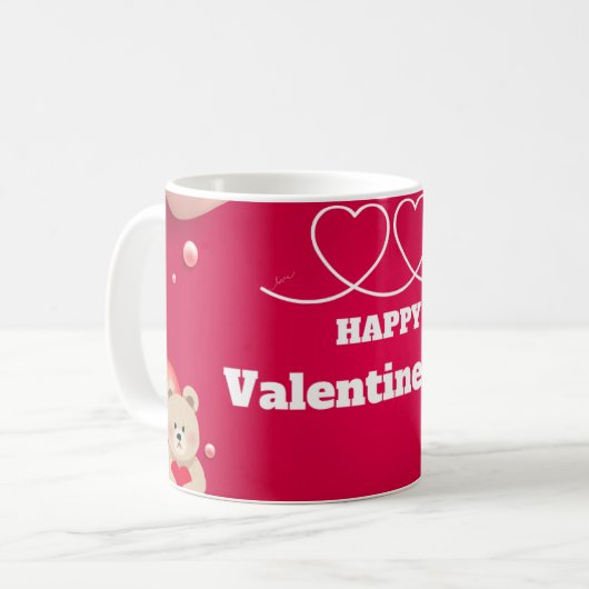 Happy Valentine's Day Cute Heart Mug コーヒーマグカップ (正面左)