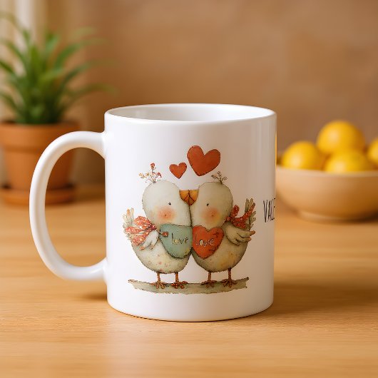 Happy Valentine's Day Cute Love Birds コーヒーマグカップ