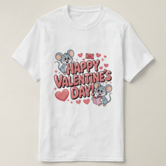 happy-valentines-day-cute-mice-hearts-typography-t tシャツ