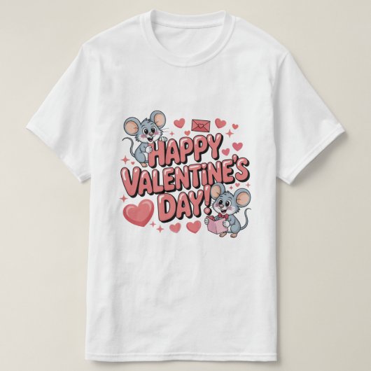 happy-valentines-day-cute-mice-hearts-typography-t tシャツ (デザイン正面)