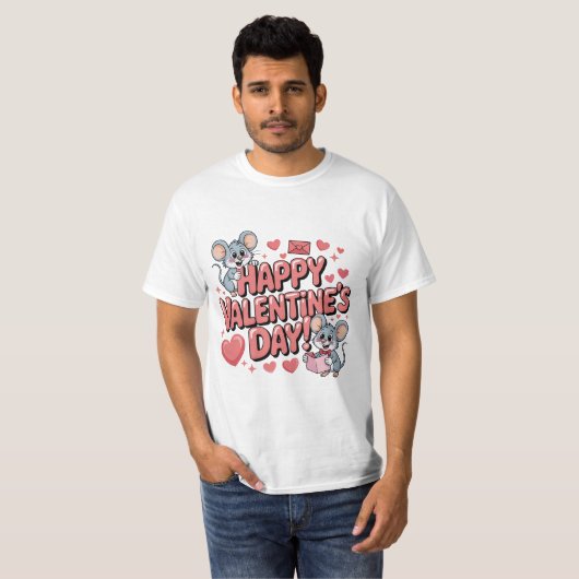 happy-valentines-day-cute-mice-hearts-typography-t tシャツ (正面フル)