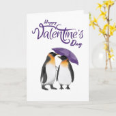 Happy Valentine's Day Cute Penguins カード (黄色い花)