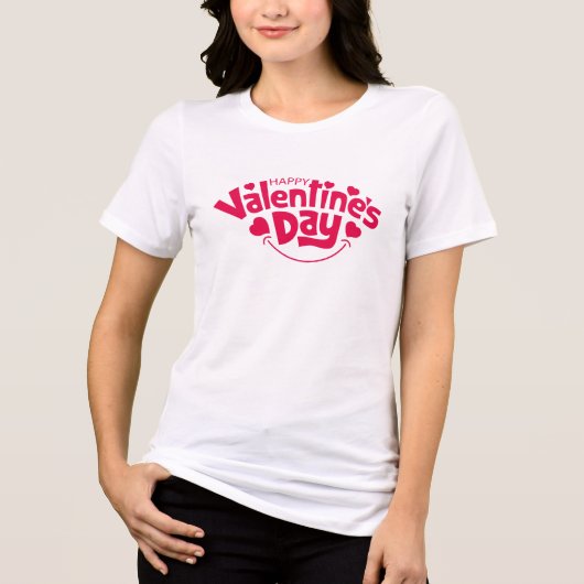 Happy Valentine's day cute red heart  トライブレンドＴシャツ (正面)