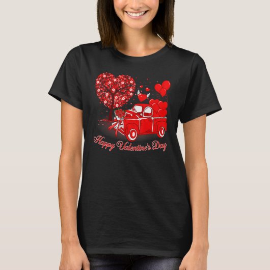 Happy Valentines Day Cute Red Truck Heart Matching Tシャツ (正面)