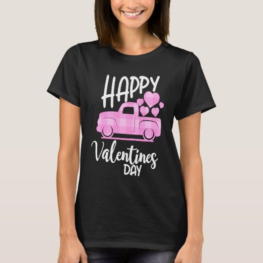 Happy Valentines Day Cute Retro Pink Heart Plaid T Tシャツ (正面)