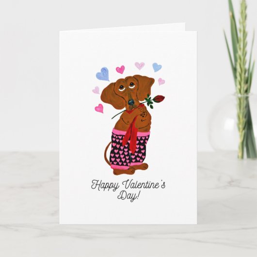 Happy Valentine's Day Dachshund Doggie Card カード (正面)
