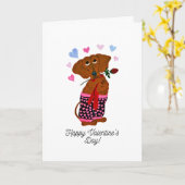 Happy Valentine's Day Dachshund Doggie Card カード (黄色い花)