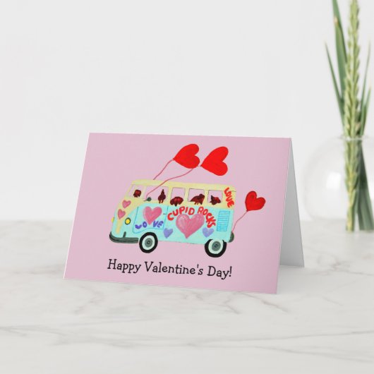 Happy Valentine's Day Dachshunds in Hippy Van  カード (正面)