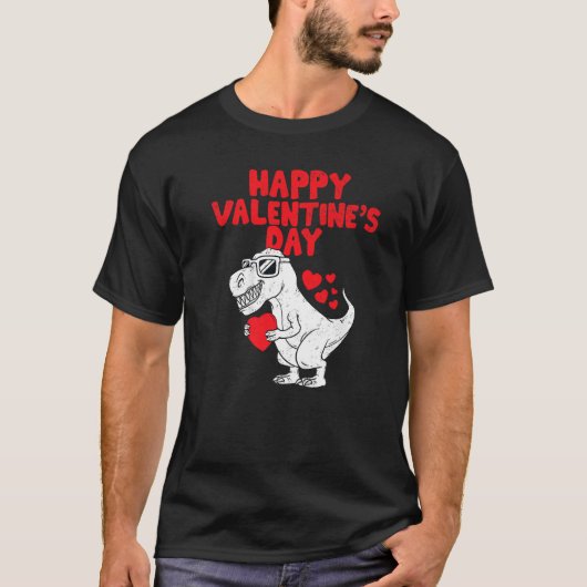 Happy Valentines Day Dinosaur Trex Toddler Boys Ki Tシャツ (正面)