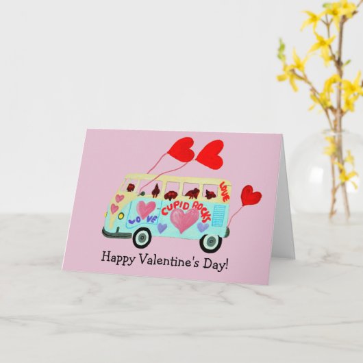 Happy Valentine's Day Doggie Folded Greeting Card カード (黄色い花)