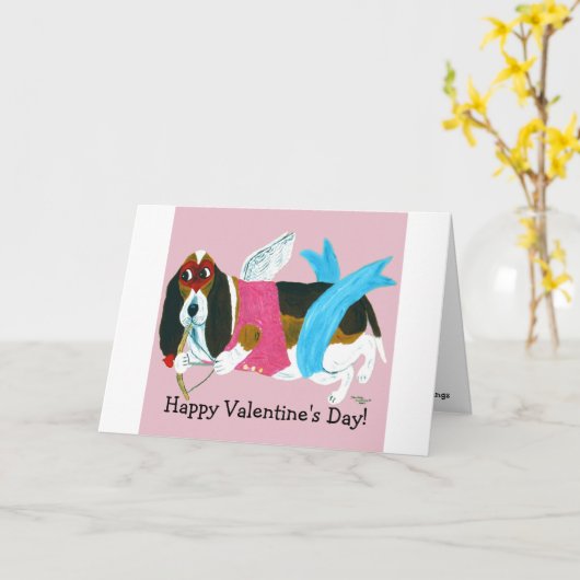 Happy Valentine's Day Doggie Folded Greeting Card カード (黄色い花)