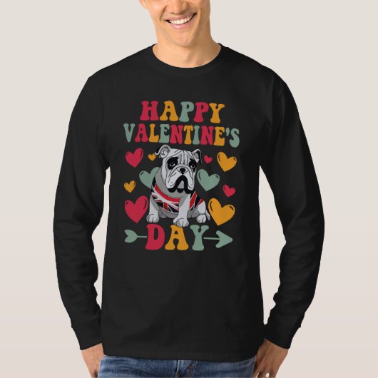 Happy Valentines Day English Bulldog Heart Love Gr Tシャツ (正面)