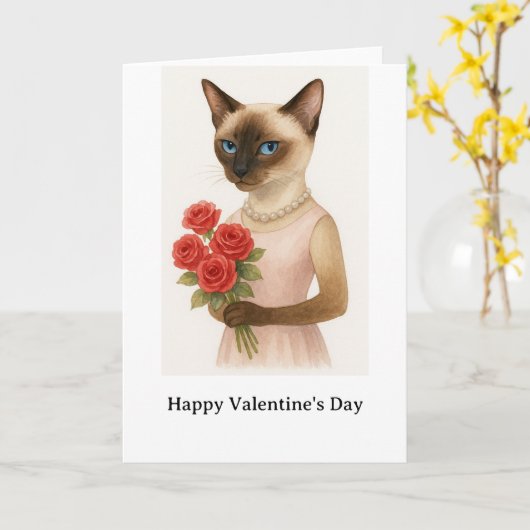 Happy Valentine's Day for Siamese Cat Lover  カード (黄色い花)