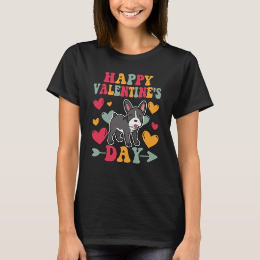 Happy Valentines Day French Bulldog Heart Love Gro Tシャツ (正面)